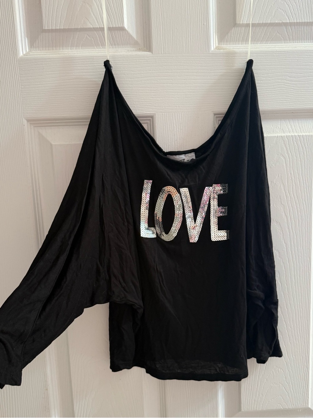 Black Sequin 'LOVE' Off-Shoulder Top